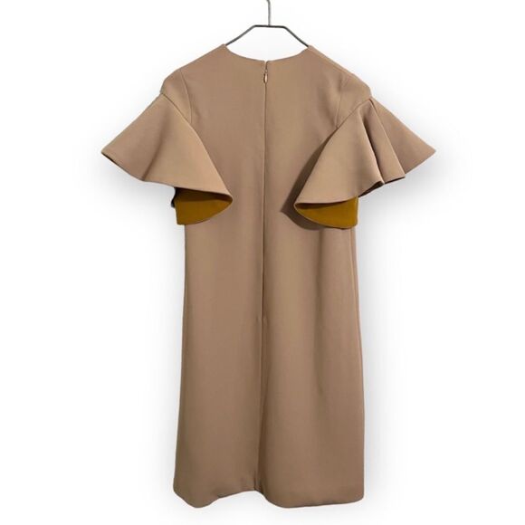 Peggy Hartanto Dress Mod Exaggerated Ruffled Sleeves Babydoll Dress Tan Size 2 - Picture 3 of 15